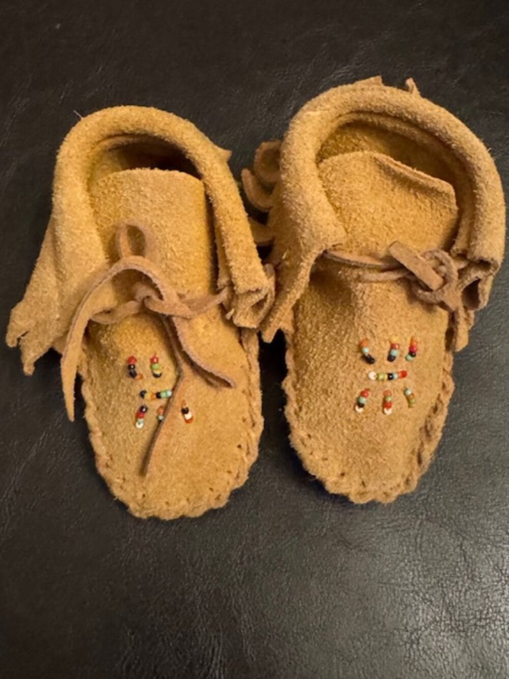Vintage Native American Beaded Suede Leather Baby Child Moccasins